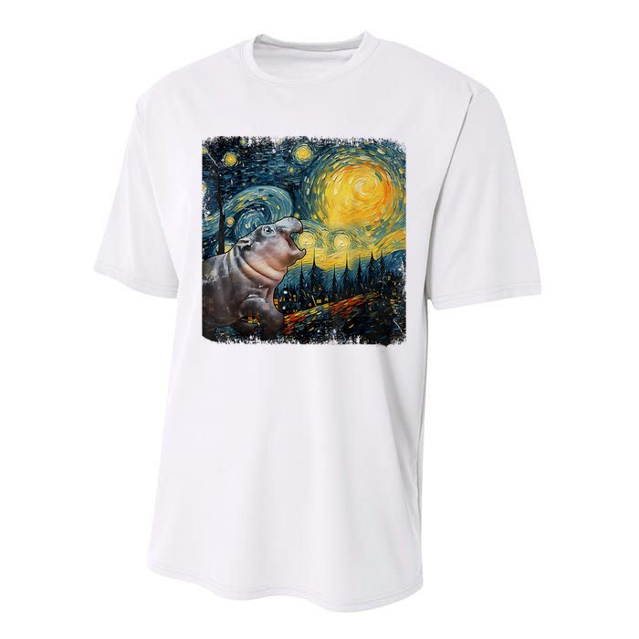 Moodeng Starry Night Van Gogh Funny Moodeng Meme Performance Sprint T-Shirt