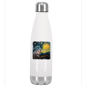 Moodeng Starry Night Van Gogh Funny Moodeng Meme Stainless Steel Insulated Water Bottle