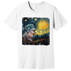 Moodeng Starry Night Van Gogh Funny Moodeng Meme Premium T-Shirt