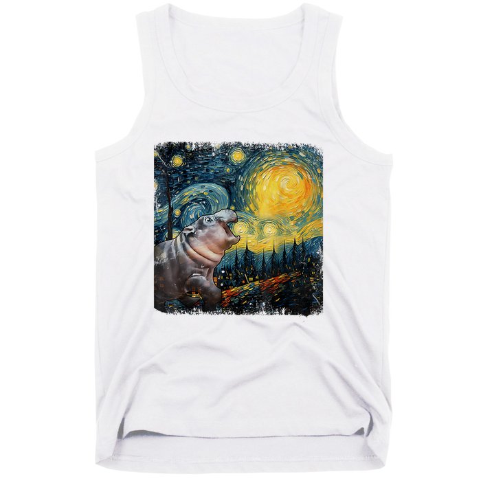 Moodeng Starry Night Van Gogh Funny Moodeng Meme Tank Top