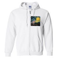 Moodeng Starry Night Van Gogh Funny Moodeng Meme Full Zip Hoodie