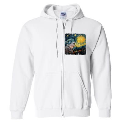 Moodeng Starry Night Van Gogh Funny Moodeng Meme Full Zip Hoodie