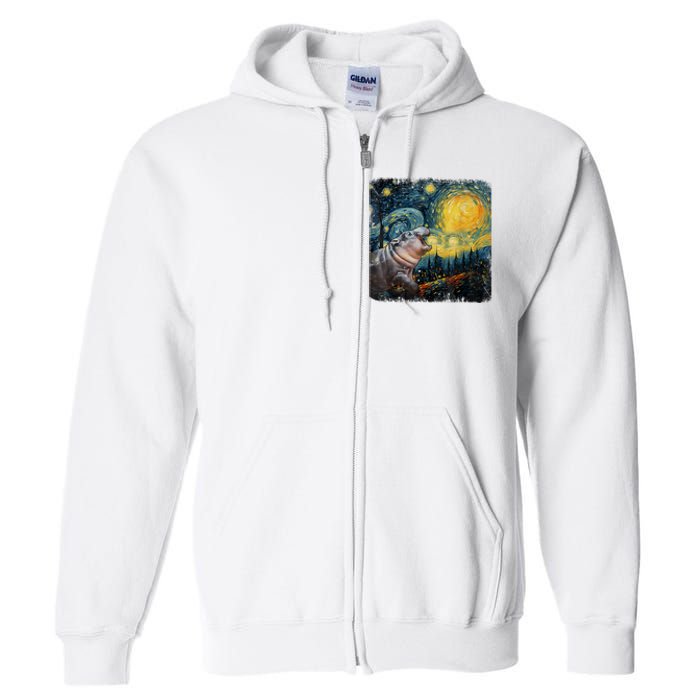 Moodeng Starry Night Van Gogh Funny Moodeng Meme Full Zip Hoodie