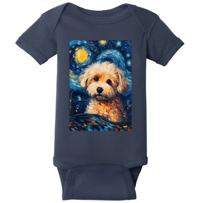 Maltipoo Starry Night Van Gogh Maltese Poodle Dog Art Baby Bodysuit