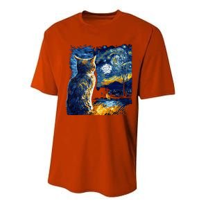 Majestic Starry Night Cat Performance Sprint T-Shirt