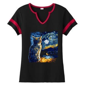 Majestic Starry Night Cat Ladies Halftime Notch Neck Tee