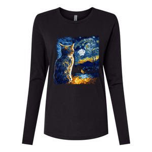 Majestic Starry Night Cat Womens Cotton Relaxed Long Sleeve T-Shirt