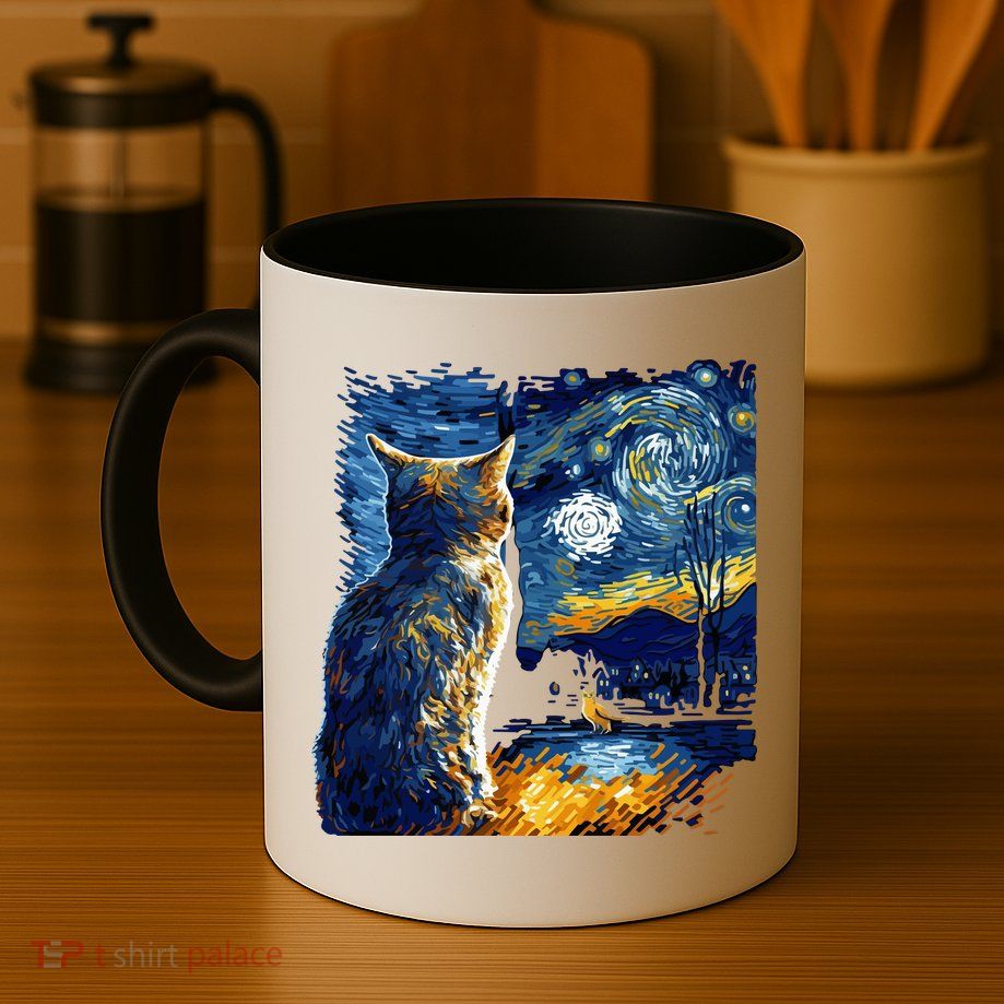 Majestic Starry Night Cat Mug