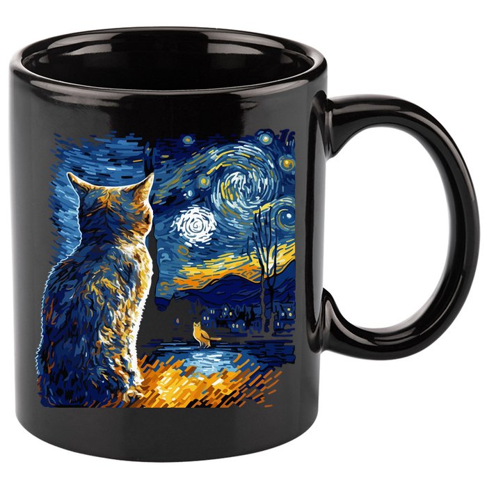 Majestic Starry Night Cat 11oz C Handle Ceramic Mug