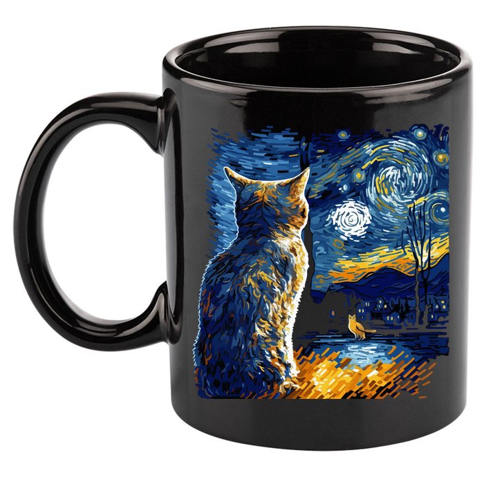 Majestic Starry Night Cat 11oz C Handle Ceramic Mug