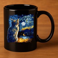 Majestic Starry Night Cat 11oz C Handle Ceramic Mug