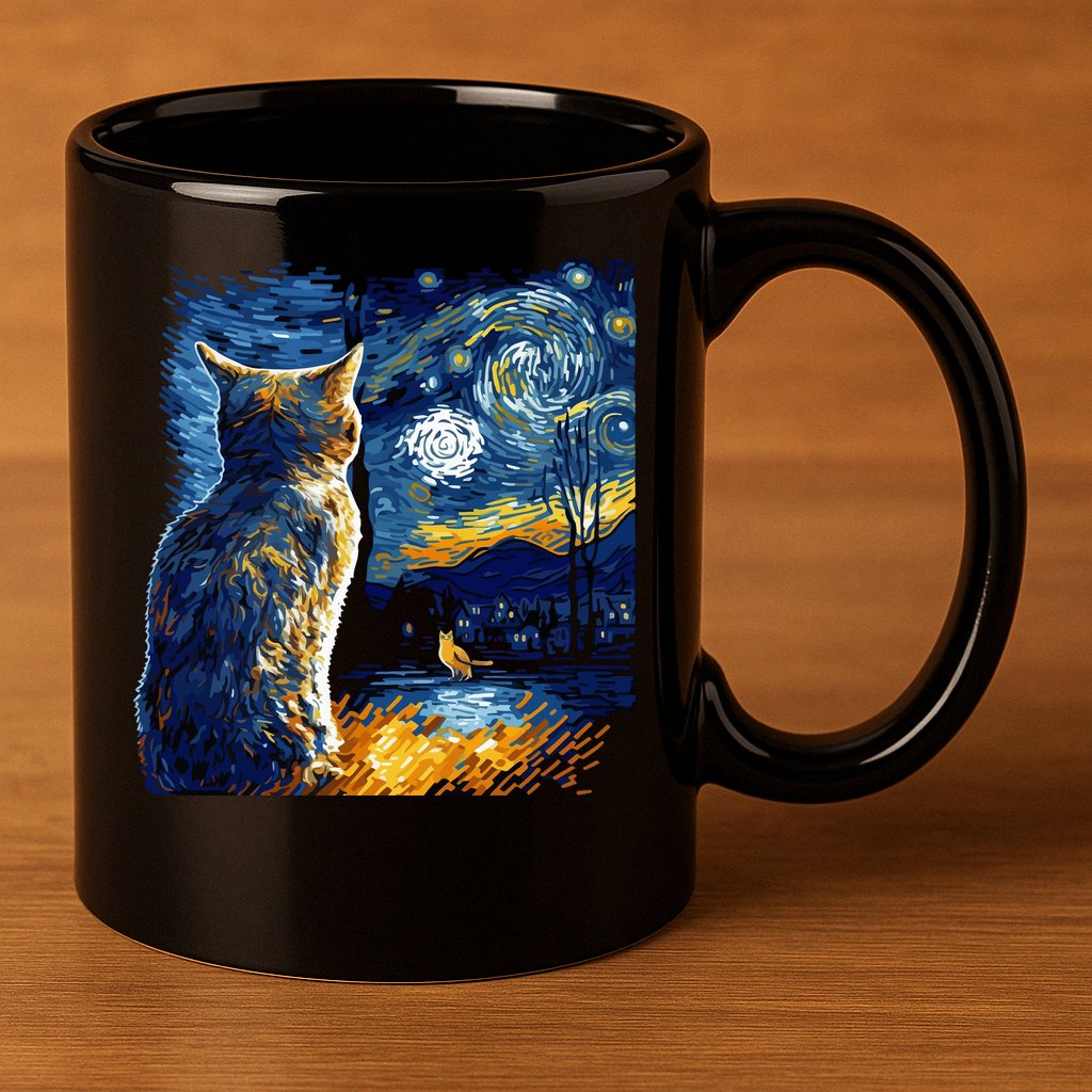 Majestic Starry Night Cat 11oz C Handle Ceramic Mug