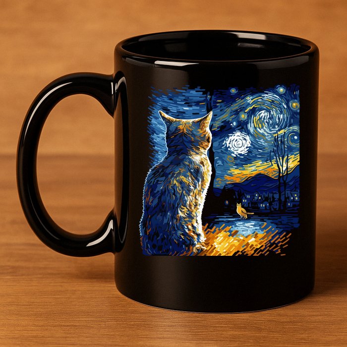 Majestic Starry Night Cat 11oz C Handle Ceramic Mug