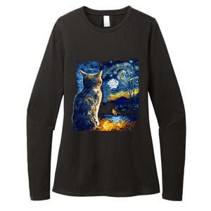 Majestic Starry Night Cat Womens CVC Long Sleeve Shirt