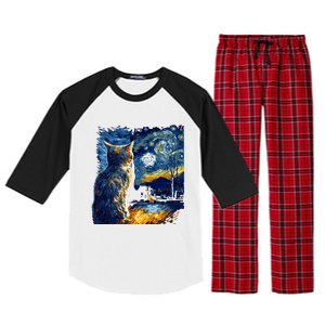 Majestic Starry Night Cat Raglan Sleeve Pajama Set