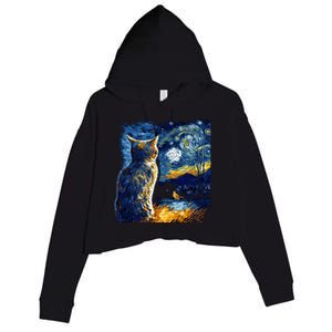 Majestic Starry Night Cat Crop Fleece Hoodie