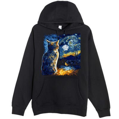 Majestic Starry Night Cat Premium Pullover Hoodie