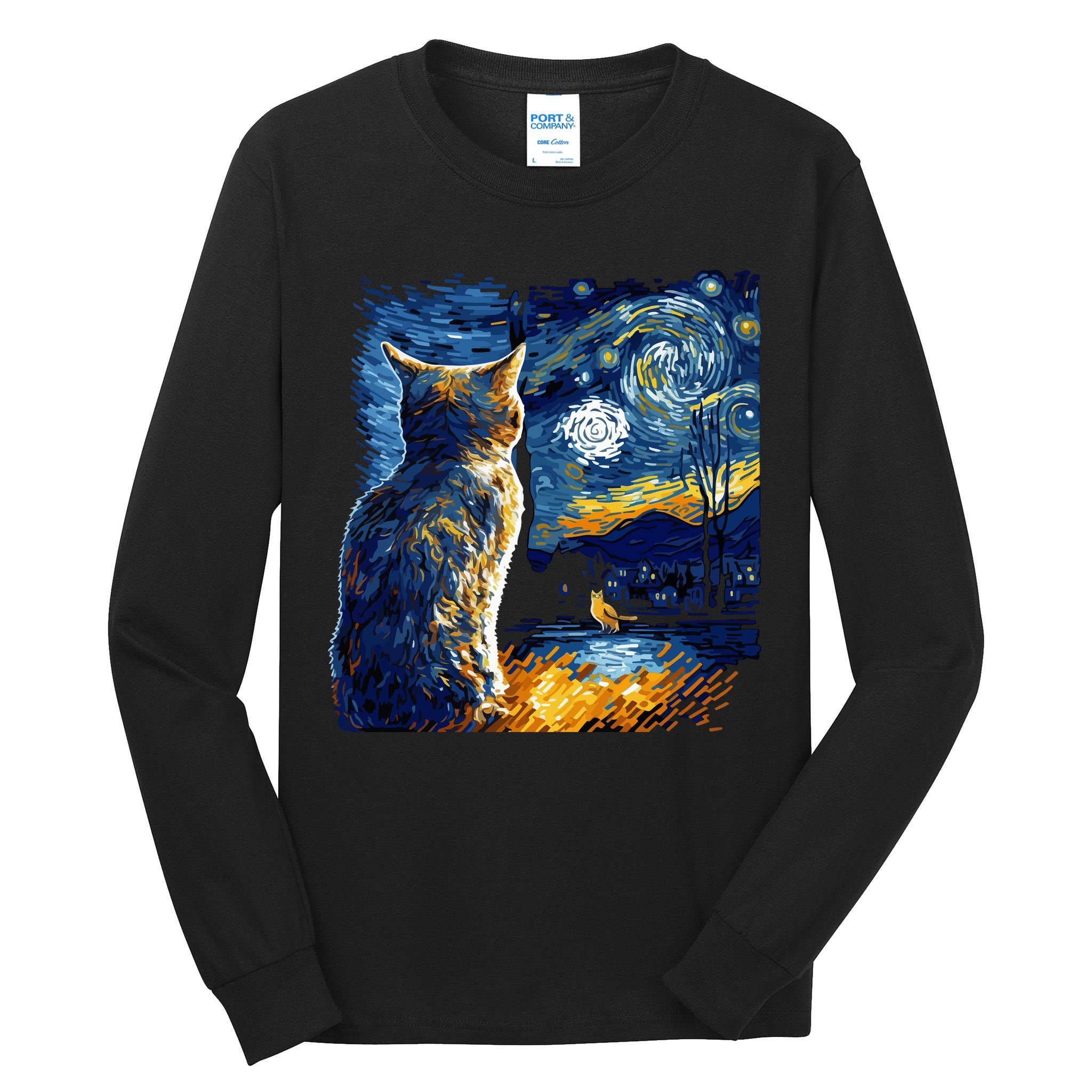 Majestic Starry Night Cat Tall Long Sleeve T-Shirt