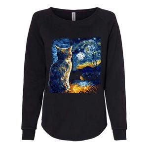 Majestic Starry Night Cat Womens California Wash Sweatshirt