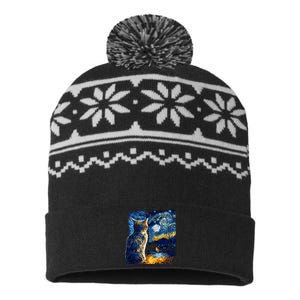 Majestic Starry Night Cat USA-Made Snowflake Beanie