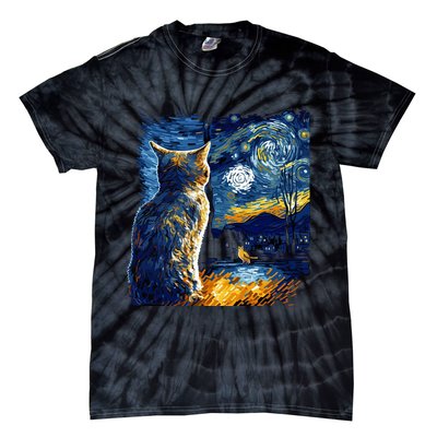 Majestic Starry Night Cat Tie-Dye T-Shirt
