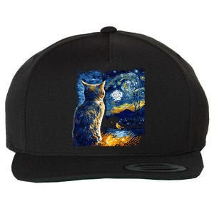 Majestic Starry Night Cat Wool Snapback Cap