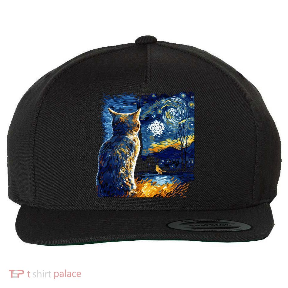Majestic Starry Night Cat Wool Snapback Cap