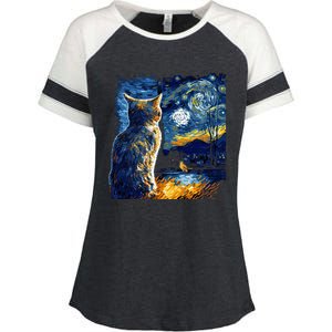 Majestic Starry Night Cat Enza Ladies Jersey Colorblock Tee