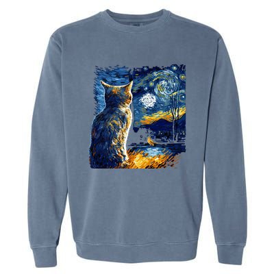 Majestic Starry Night Cat Garment-Dyed Sweatshirt