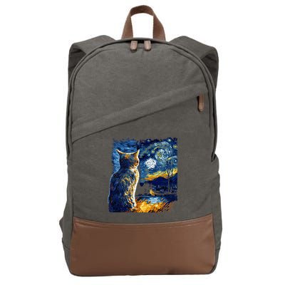 Majestic Starry Night Cat Cotton Canvas Backpack