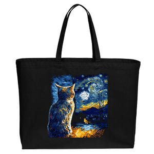 Majestic Starry Night Cat Cotton Canvas Jumbo Tote