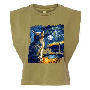 Majestic Starry Night Cat Garment-Dyed Women's Muscle Tee