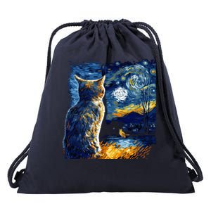 Majestic Starry Night Cat Drawstring Bag