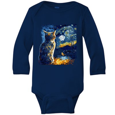 Majestic Starry Night Cat Baby Long Sleeve Bodysuit