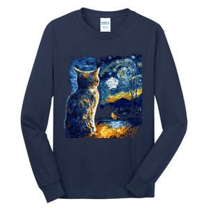 Majestic Starry Night Cat Tall Long Sleeve T-Shirt