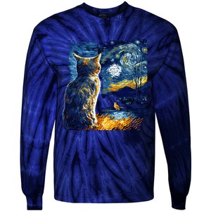 Majestic Starry Night Cat Tie-Dye Long Sleeve Shirt