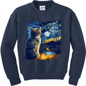 Majestic Starry Night Cat Kids Sweatshirt