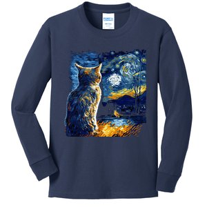 Majestic Starry Night Cat Kids Long Sleeve Shirt