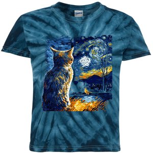 Majestic Starry Night Cat Kids Tie-Dye T-Shirt