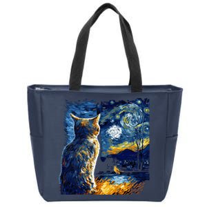 Majestic Starry Night Cat Zip Tote Bag