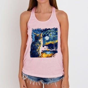 Majestic Starry Night Cat Women's Knotted Racerback Tank