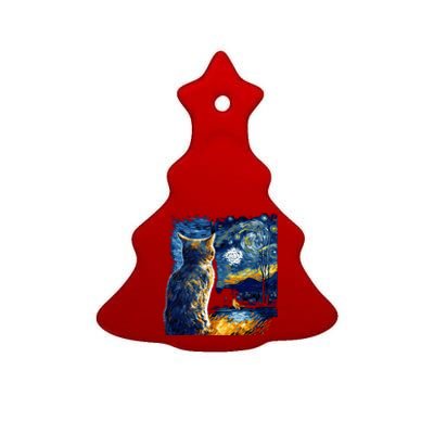 Majestic Starry Night Cat Ceramic Tree Ornament