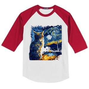 Majestic Starry Night Cat Kids Colorblock Raglan Jersey