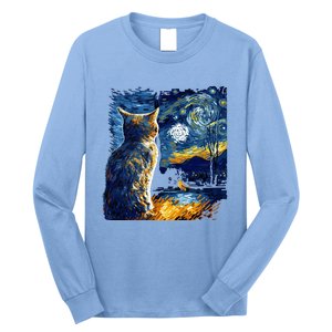 Majestic Starry Night Cat Long Sleeve Shirt