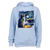 Majestic Starry Night Cat Womens Funnel Neck Pullover Hood