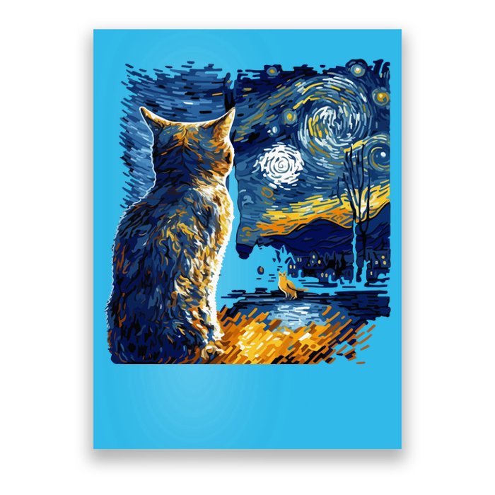 Majestic Starry Night Cat Poster