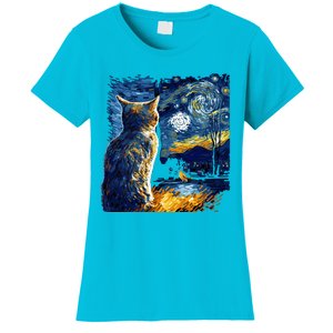 Majestic Starry Night Cat Women's T-Shirt