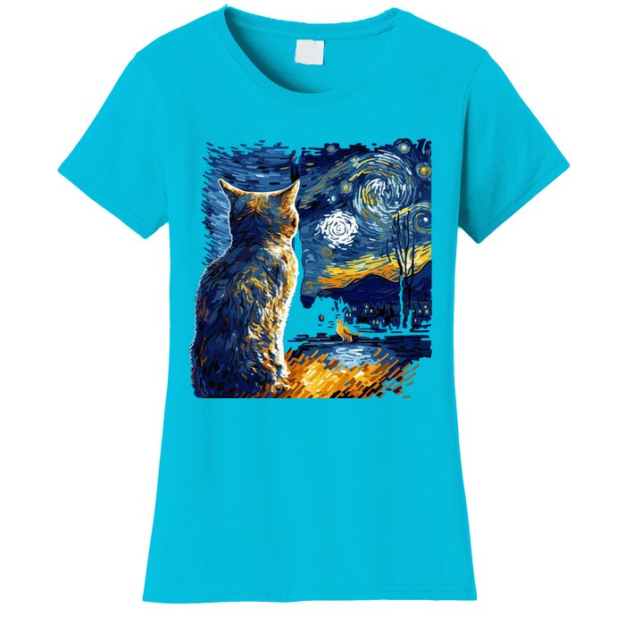 Majestic Starry Night Cat Women's T-Shirt