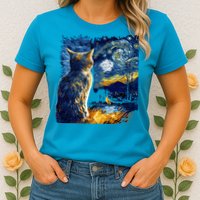 Majestic Starry Night Cat Womens T-Shirt