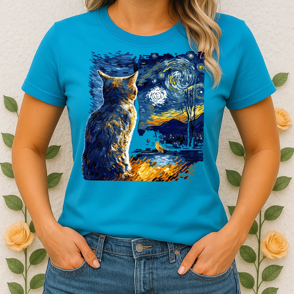Majestic Starry Night Cat Womens T-Shirt